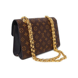 Louis Vuitton Leather Bag Shoulder Chain Victoire Black Monogram